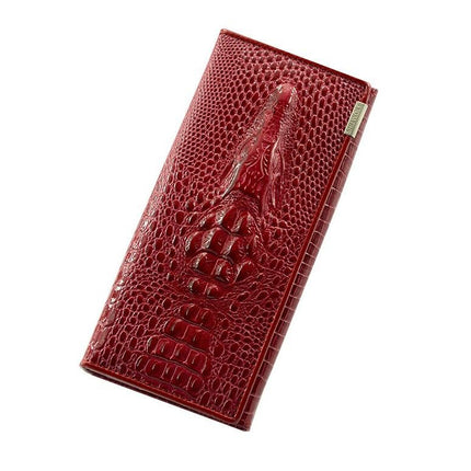 women's wallet, alligator print wallet, genuine leather wallet, long wallet, large capacity wallet, designer wallet, Australian women's fashion, leather accessories, luxury wallet, zippered wallet - Red - Size 1PCS