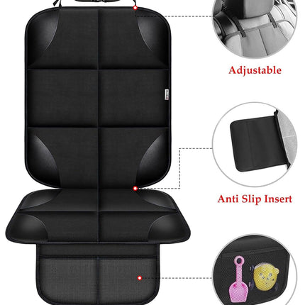 Child Car Seat Protector, Durable 600D Fabric Waterproof Car Seat Cover with Thick Padded Non-Slip Backing, No Imprint (Black 1 Piece)