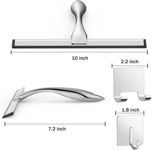Multipurpose Stainless Steel Shower Scraper for Shower Glass Door with 2 Adhesive Hooks Bathroom – product detail