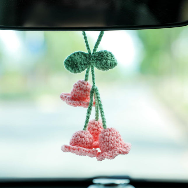 Lily Flower Hand Knitted Car Mirror Suspension Accessories Rearview Mirror Accessories Car Decoration for