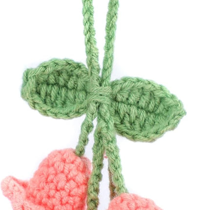 Lily Flower Hand Knitted Car Mirror Suspension Accessories, Rearview Mirror Accessories Car Decoration for Men and Women（Pink）