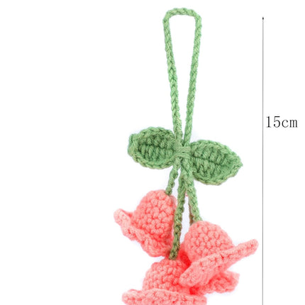 Lily Flower Hand Knitted Car Mirror Suspension Accessories, Rearview Mirror Accessories Car Decoration for Men and Women（Pink）