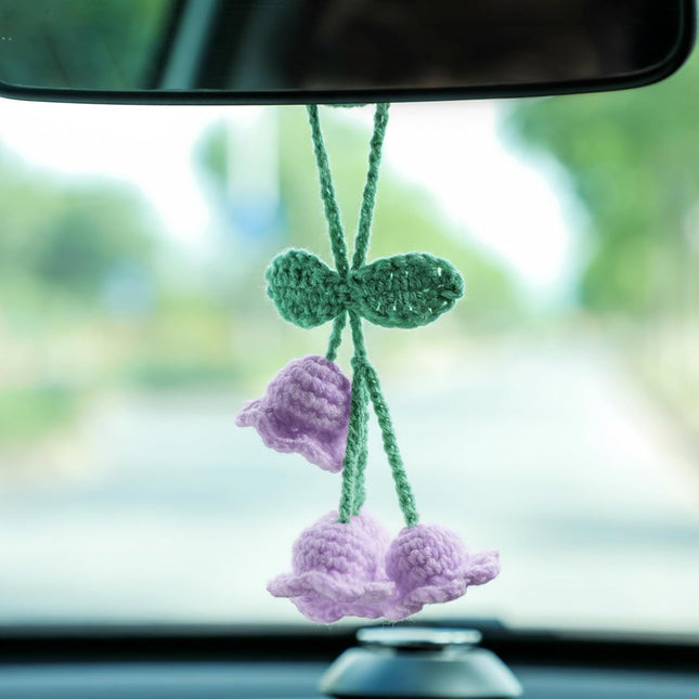 Lily Flower Hand Knitted Car Mirror Suspension Accessories Rearview Mirror Accessories Car Decoration for