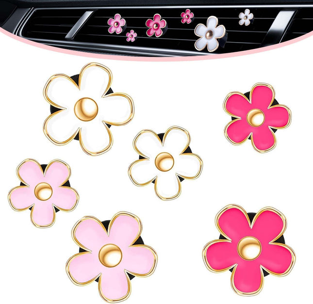 6 PCS Car Air Vent Clips Colorful Daisy Flower Car Air Freshener Clip Air Conditioning Outlet (2 Size White