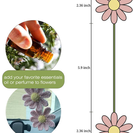 Women's Crochet Daisies Car Accessories Cute Rearview Mirror Pendants Handmade Daisy Flower Gifts Crochet Lovers Car Decoration Car Interior Aesthetics (Pink)
