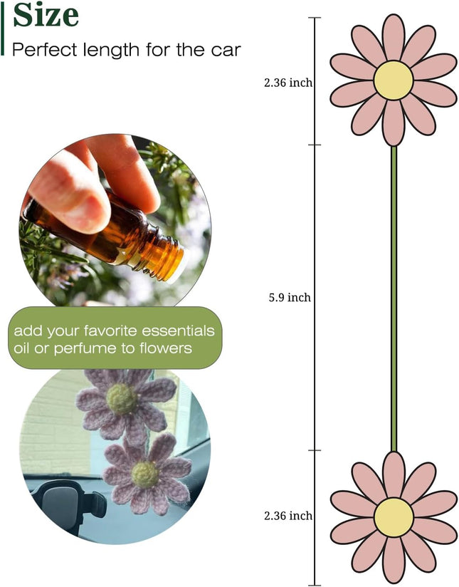 Women's Crochet Daisies Car Accessories Cute Rearview Mirror Pendants Handmade Daisy Flower Gifts Crochet – product detail