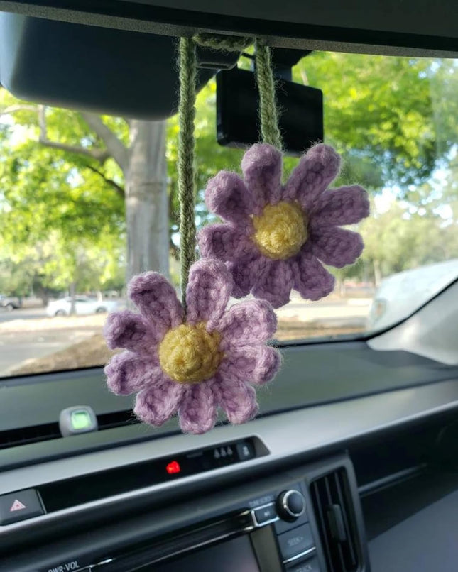 Crochet Daisy Auto Parts Women Cute Rearview Mirror Charm Crafted Daisy Flower Gift Crochet Lovers Car