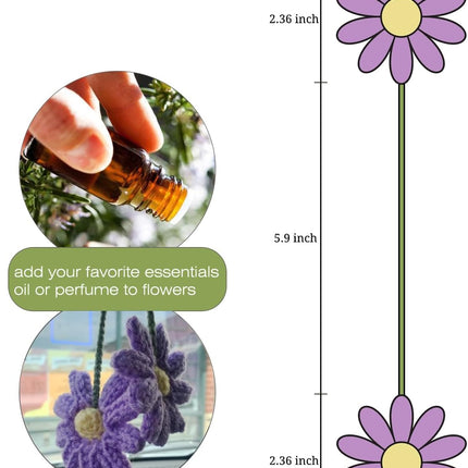 Crochet Daisy Auto Parts Women Cute Rearview Mirror Charm Crafted Daisy Flower Gift Crochet Lovers Car Decoration Car Interior Aesthetics (Purple)