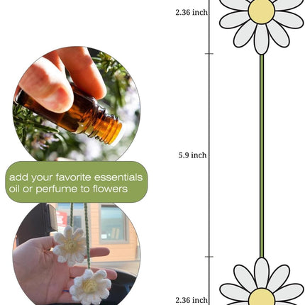 Crochet Daisy Auto Accessories Women Cute Rearview Mirror Charm Crafted Daisy Flower Gift Crochet Enthusiast Car Decoration Car Interior Aesthetics (White)