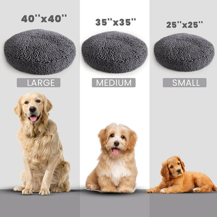 Puppy & Cat Dog Bed, Soft & Relaxing Round Dog Bed, Chenille Material, Removable Cover, Washable & Tumble Dry - Grey Small (25'x25')