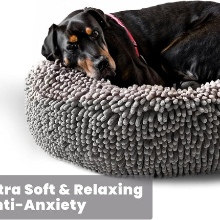 Puppy & Cat Dog Bed, Soft & Relaxing Round Dog Bed, Chenille Material, Removable Cover, Washable & Tumble Dry - Grey Small (25'x25')