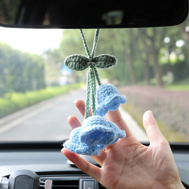 Lily Flower Hand Knitted Car Mirror Suspension Accessories Rearview Mirror Accessories Car Decoration for