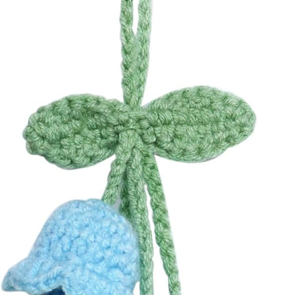 Lily Flower Hand Knitted Car Mirror Suspension Accessories, Rearview Mirror Accessories Car Decoration for Men and Women（Blue）