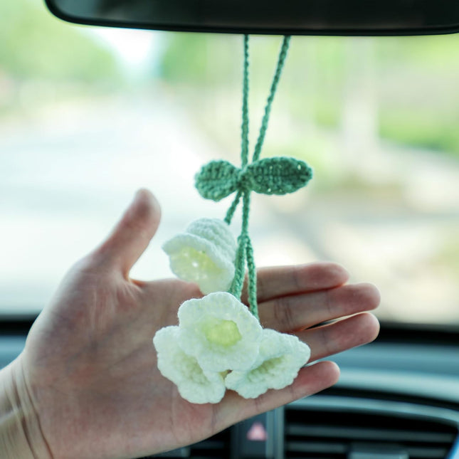 Lily Flower Hand Knitted Car Mirror Suspension Accessories Rearview Mirror Accessories Car Decoration for