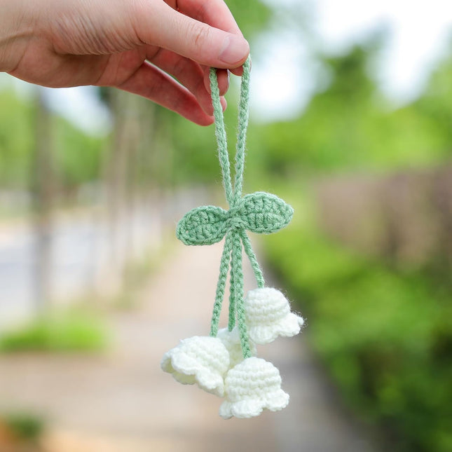 Lily Flower Hand Knitted Car Mirror Suspension Accessories Rearview Mirror Accessories Car Decoration for – product detail