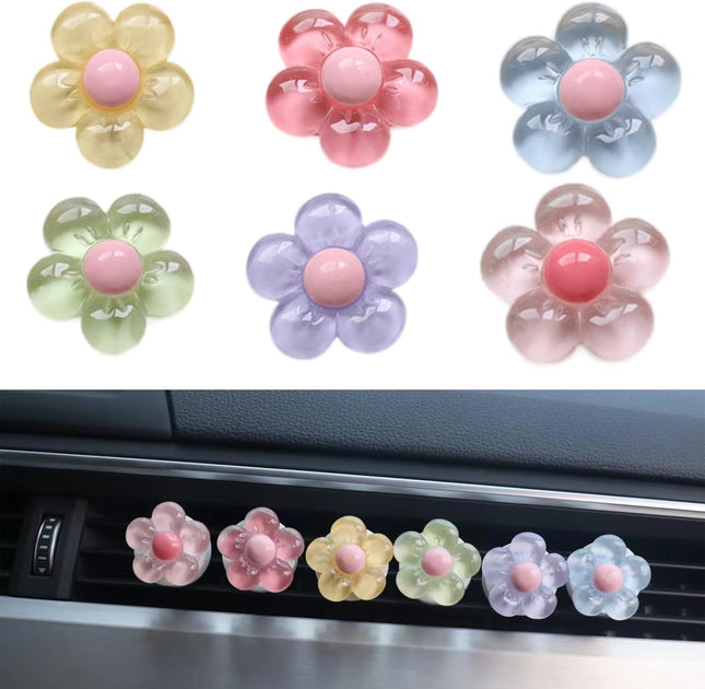 6 Pieces Car Accessories for Women Flower Vent Clamp Air Conditioner Socket Decoration Car Interior Pendant