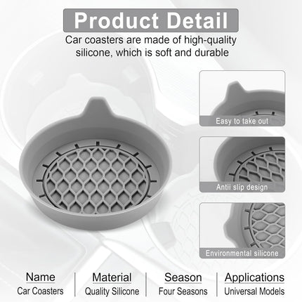 Car Cup Holder Coaster, Silicone Cup Holder Insert, Universal Anti-Slip Cup Holder, Auto Accessories Interior for Men and Women 4 Pack Grey