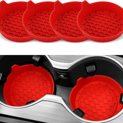 Car Cup Holder Coaster, Silicone Cup Holder Insert, Universal Non-Slip Cup Holder, Auto Accessories Interior for Men and Women 4 Pack Red