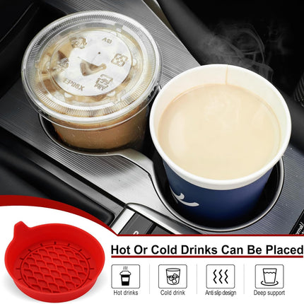 Car Cup Holder Coaster, Silicone Cup Holder Insert, Universal Non-Slip Cup Holder, Auto Accessories Interior for Men and Women 4 Pack Red