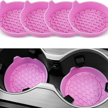 Car Cup Holder Coaster, Silicone Cup Holder Insert, Universal Non-Slip Cup Holder, Auto Accessories Interior for Men and Women 4 Pack Pink