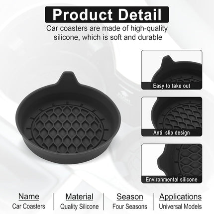 Car Cup Holder Coaster, Silicone Cup Holder Insert, Universal Non-Slip Cup Holder, Auto Accessories Interior Unisex 4 Pack Black