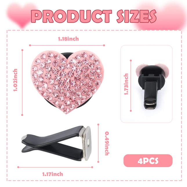 4PCS Heart-Shaped Car Vent Clips with Rhinestone Bling Air Vent Clips Car Decorations Premium Shiny Car – product detail