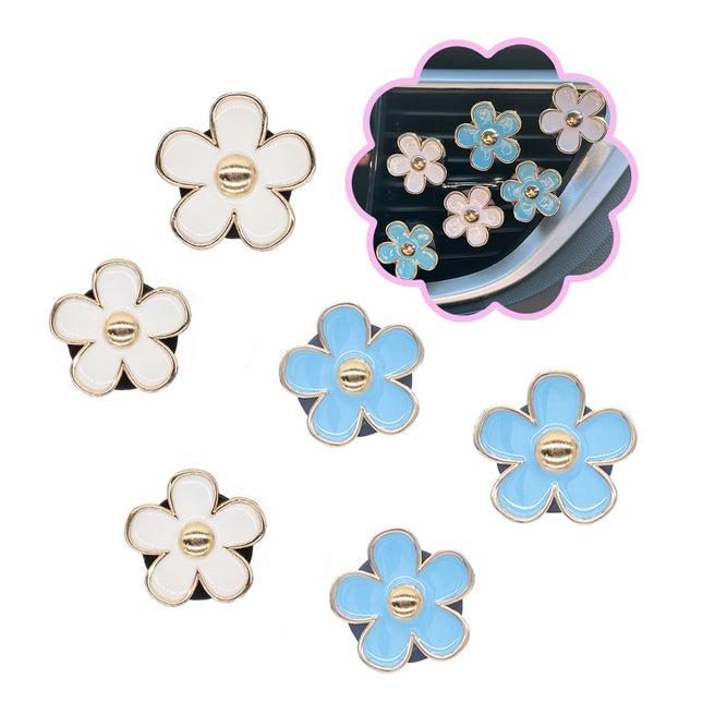 6pcs Flowers Car Air Freshener Vent Clips Blue White Daisy Flowers Air Vent Clip Car Accessories for Women
