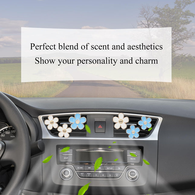 6pcs Flowers Car Air Freshener Vent Clips Blue White Daisy Flowers Air Vent Clip Car Accessories for Women – product detail