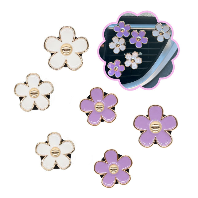 6pcs Flowers Car Air Freshener Vent Clips Purple White Daisy Air Vent Clip Car Accessories in White / Purple