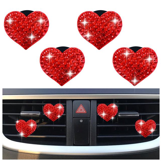 4PCS Heart-Shaped Car Vent Clips with Rhinestone Bling Air Vent Clips Car Decorations Premium Shiny Car