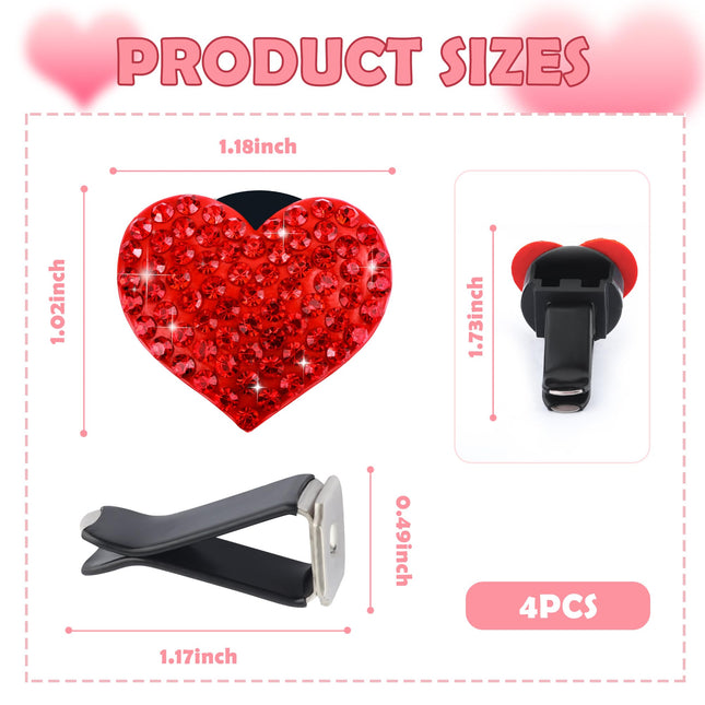 4PCS Heart-Shaped Car Vent Clips with Rhinestone Bling Air Vent Clips Car Decorations Premium Shiny Car – product detail