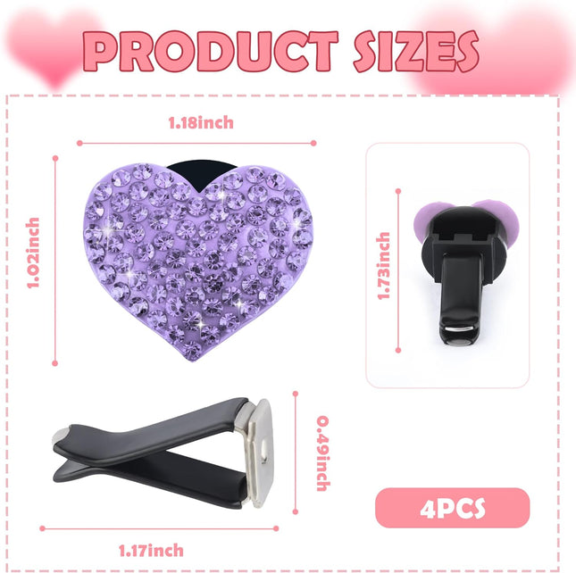 4PCS Heart-Shaped Car Vent Clips with Rhinestone Bling Air Vent Clips Car Decorations Premium Shiny Car – product detail