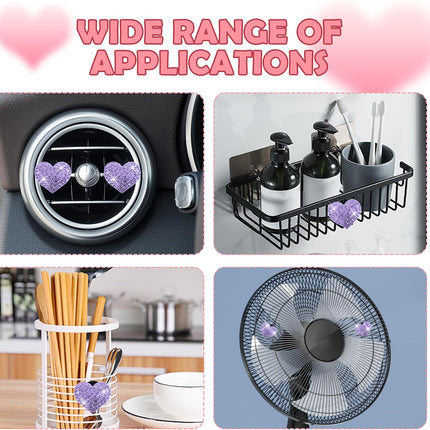 4PCS Heart-Shaped Car Vent Clips with Rhinestone,Bling Air Vent Clips Car Decorations,Premium Shiny Car Clips for Vents Accessories Interior (Purple)