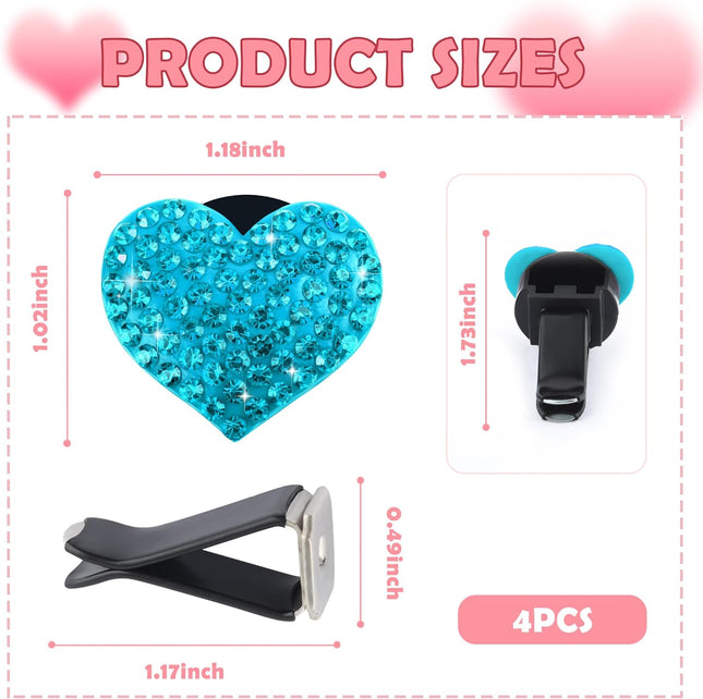 4PCS Heart-Shaped Car Vent Clips with Rhinestone Bling Air Vent Clips Car Decorations Premium Shiny Car – product detail