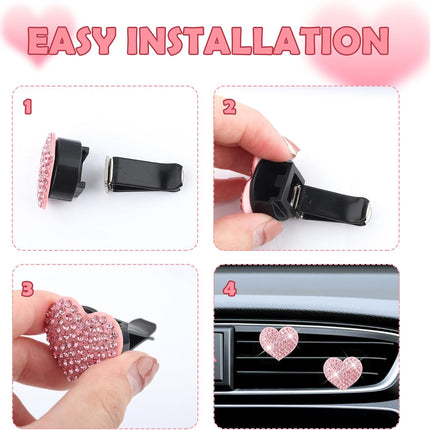4PCS Heart-Shaped Car Vent Clips with Rhinestone,Bling Air Vent Clips Car Decorations,Premium Shiny Car Clips for Vents Accessories Interior (Lake Blue)