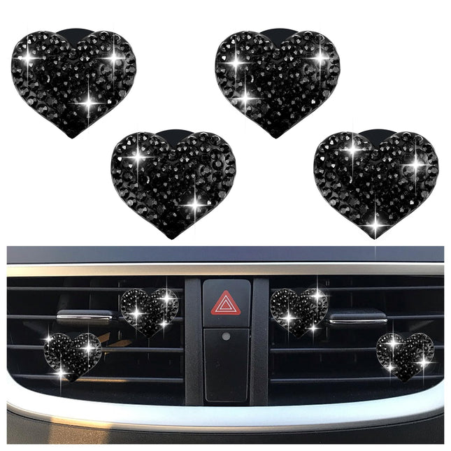 4PCS Heart-Shaped Car Vent Clips with Rhinestone Bling Air Vent Clips Car Decorations Premium Shiny Car