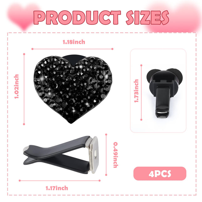 4PCS Heart-Shaped Car Vent Clips with Rhinestone Bling Air Vent Clips Car Decorations Premium Shiny Car – product detail