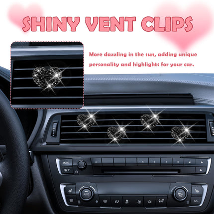 4PCS Heart-Shaped Car Vent Clips with Rhinestone,Bling Air Vent Clips Car Decorations,Premium Shiny Car Clips for Vents Accessories Interior (Black)