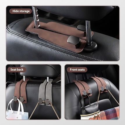 Headrest Hook for Car Seat Headrest, 2026 Wallet & Bag Hook Cute Car Wallet Holder, Double Hook Leather Car Headrest Hook Seat Back Storage Bag for Travel (Brown*4)
