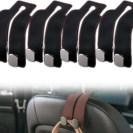Headrest Hook for Car Seat Headrest, 2026 Wallet & Bag Hook Cute Car Wallet Holder, Double Hook Leather Car Headrest Hook Seat Back Storage Bag for Travel (Black*4)