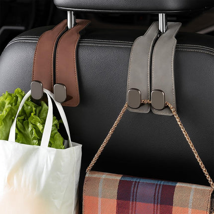 Headrest Hook for Car Seat Headrest, 2026 Wallet & Bag Hook Cute Car Wallet Holder, Double Hook Leather Car Headrest Hook Seat Back Storage Bag for Travel (Black*4)