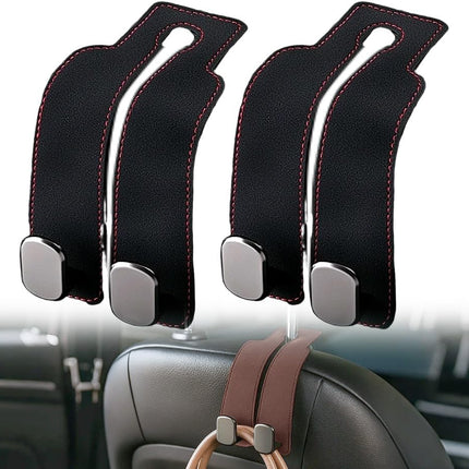 Headrest Hook for Car Seat Headrest, 2026 Wallet & Bag Hook Cute Car Wallet Holder, Double Hook Leather Car Headrest Hook Seat Back Storage Bag for Travel (Black*2)