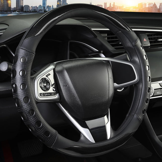 PU Leather Car Steering Wheel Cover with Non-Slip Grip Suitable for Both Men and Women V1102-B0FQXJTX3N