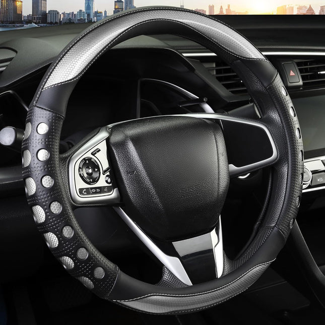 PU Leather Car Steering Wheel Cover with Non-Slip Grip Suitable for Both Men and Women V1102-B0FQXJVKCV