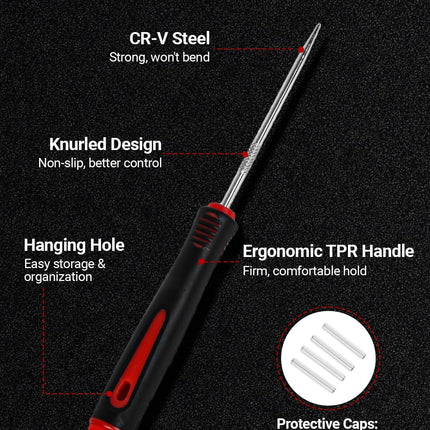 4-Piece Hook & Paddle Set, Precision Auto Paddle Tool & O-Ring Paddle Set with Comfortable Grip & Anti-Slip Shaft for Oil Seal, Gasket Removal, Electronic Repair
