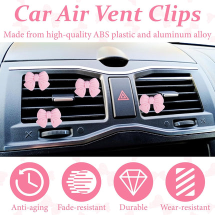 6pcs Pink Bow Car Vent Clamp, Cute Air Freshener Clamp, Pink Bow Auto Accessories, Coquette Air Air Conditioning Vent Decoration, Indoor Girl Car Accessories for Women Car Truck Suv
