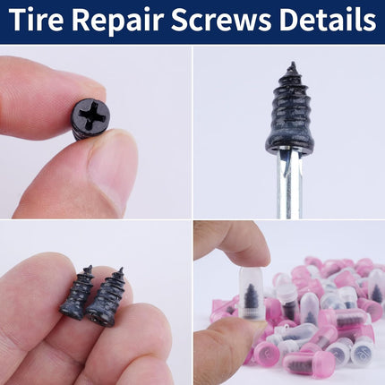 Screw On Tire Plugs, 50 Tire Repair Screws, Tire Repair Rubber Nail Kit, Tire Screw Plug Repair Kit, Spin Tire Repair Plug for Car, Motorcycle, Truck, Tractor Tire Puncture Repair