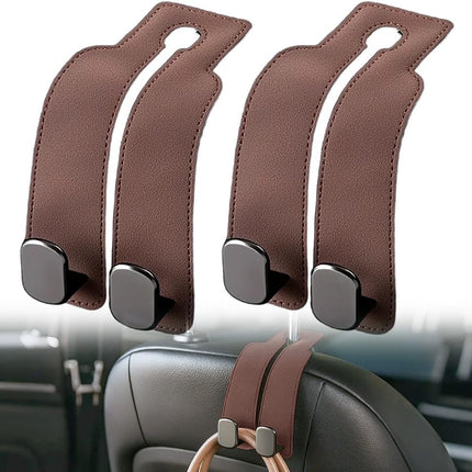 Headrest Hook for Car Car Seat Headrest, 2026 Wallet & Bag Hook Cute Car Wallet Holder, Double Hook Leather Car Headrest Hook Seat Back Storage Bag for Travel (Brown -2)