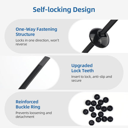 200 Pcs Nylon Universal Cable Buckle for Car - Self-Locking & Easy Installation Zipper Clamp Pin & Button Design - UV Resistant Zipper Tie Tie for Quick and Easy Car Everyday Repair
