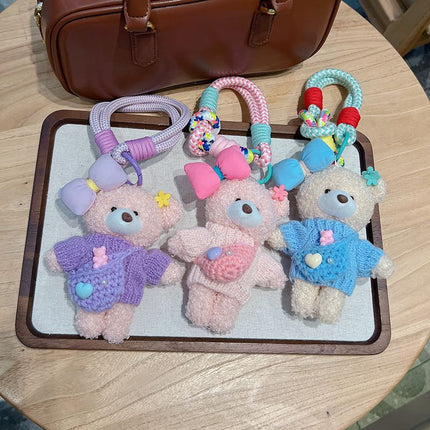 cute teddy bear keychain, knitted sweater keychain, plush keychain, bag charm, women's accessory, fashion accessory, Australian fashion, gift for her - Blue - Size 1